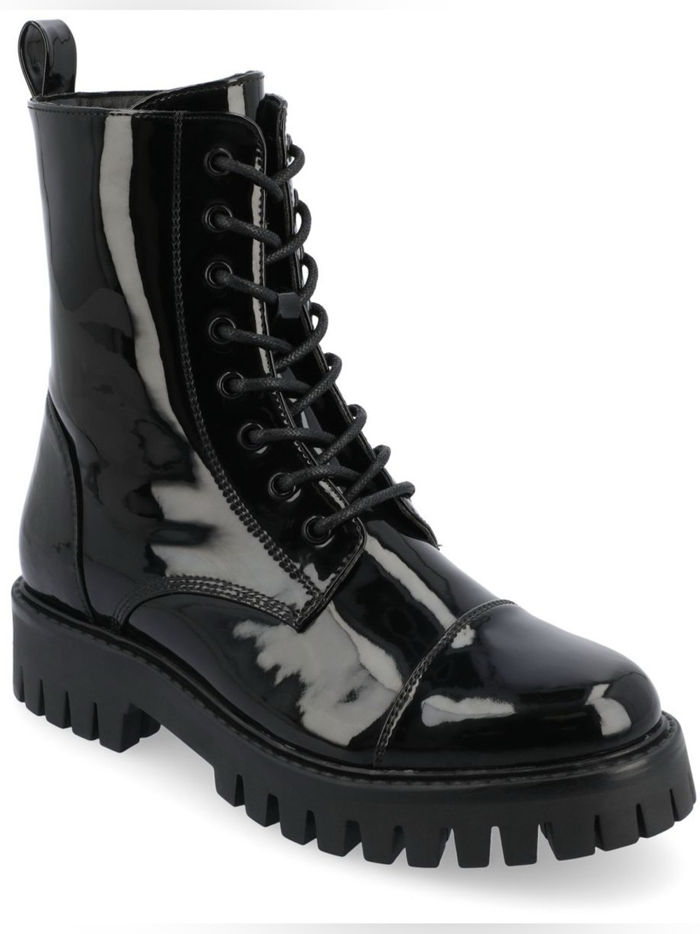♥️♥️ Journee Collection Women's Aaley Lace Up Lug Combat Bootie - Patent/Black